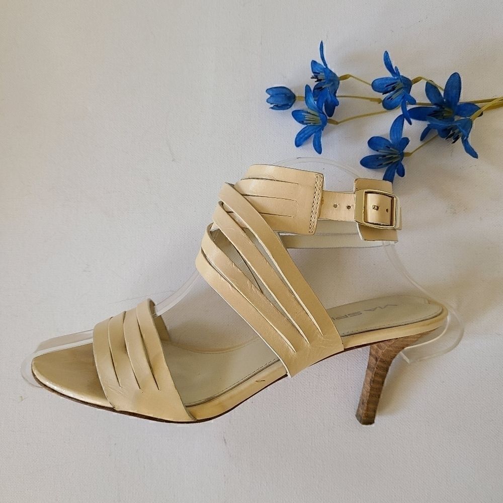 Via Spiga Cream Colored 2.5" Ankle Wrap Sandals